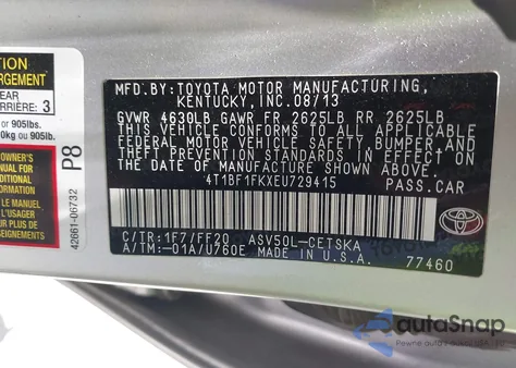 2014 Toyota Camry Se Sport из США, поврежденный, VIN 4T1BF1FKXEU729415